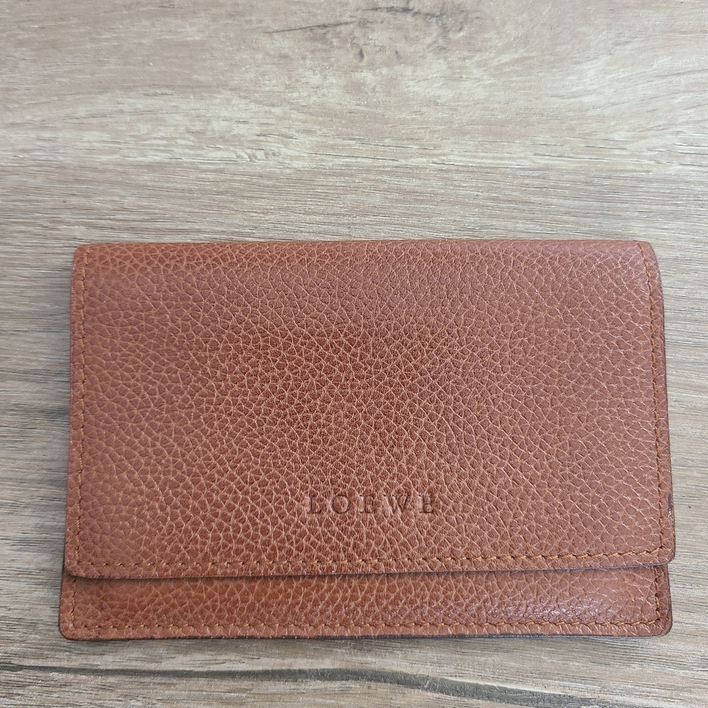 Loewe brown grain textured leather card holder wallet